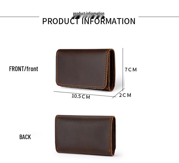 Men's Crazy Horse Leather Card Holder & Wallet - Genuine Dark Buckle, Multi-functional, Bi-fold, First Layer Cowhide