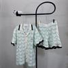 Casa Mint Green Wave Knit Cardigan & Shorts Unisex Set