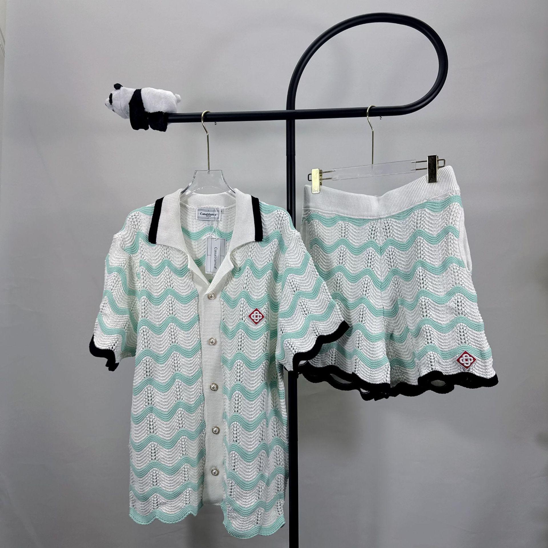 

Casa Mint Green Wave Knit Cardigan & Shorts Unisex Set XL мятный зеленый
