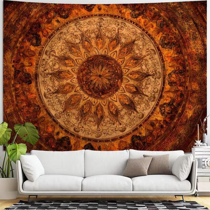 Arazzo Fiore di Mandala Antico 2D, Appeso a Parete Stile Boho Chic per Sfondo Stanza