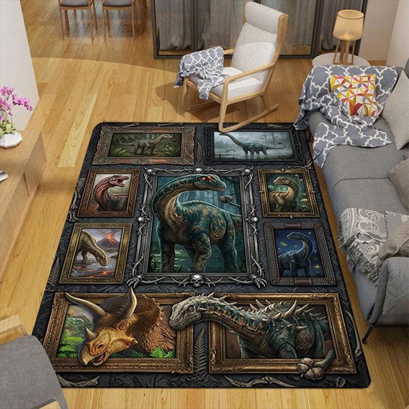 Prehistoric Dinosaurs Pattern Rug Floor Mat for Living Room or Bedroom Soft and Comfortable Carpet a Gift for Birthday and Holiday.