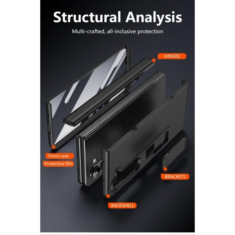 Luxuriöse Ultra Dünne Hautgefühl Halterung Hülle Faltbares Scharnier mit Gehärteter Folie Hartschalen Zubehör für Samsung Galaxy Z Fold 6 5 4 3 Ständer mit Halter