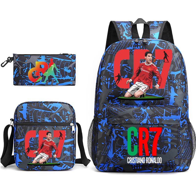 Cr7 Youth Fashion Children'S Student Schoolbag Three-Piece Set Backpack Satchel Pencil Case