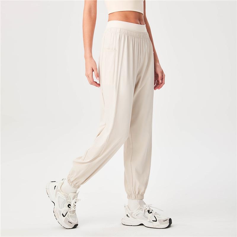 

Женские быстросохнущие брюки для йоги длиной до щиколотки: Высокая талия, манжеты, облегающий крой, повседневная одежда для бега и фитнеса Large молочный белый