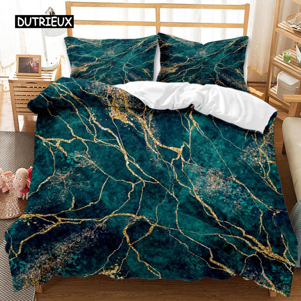 Márvány Paplanhuzat Szett Márvány Ágynemű Szett Kék Arany Absztrakt Textúra Gyerek Ágynemű Dupla Queen King Méret Poliészter Paplanhuzat