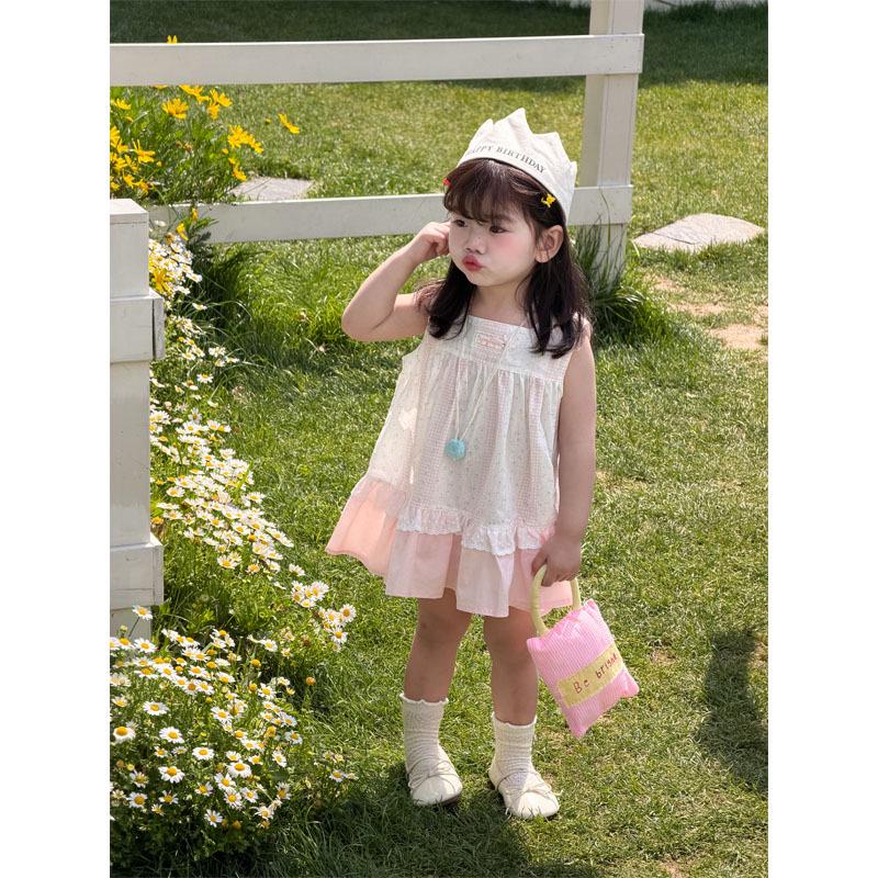 Kids Sleeveless Summer Floral Dress - Korean Style Size 90
