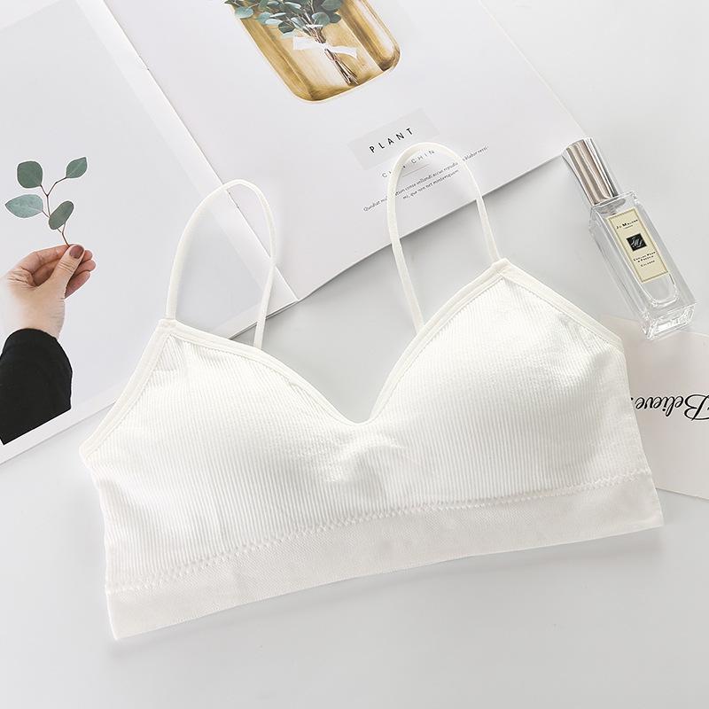 Nahtloses geripptes Bandeau: Hohe Elastizität, Schöner Rücken, Bequem mit Brustpolstern, Dünne Träger, Wickel-Westen-Dessous für Damen