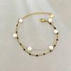 Gold Double Layer Pearl Black Bead Bracelet – Elegant Pearl Chain Jewelry, Vintage Party Gift for Women