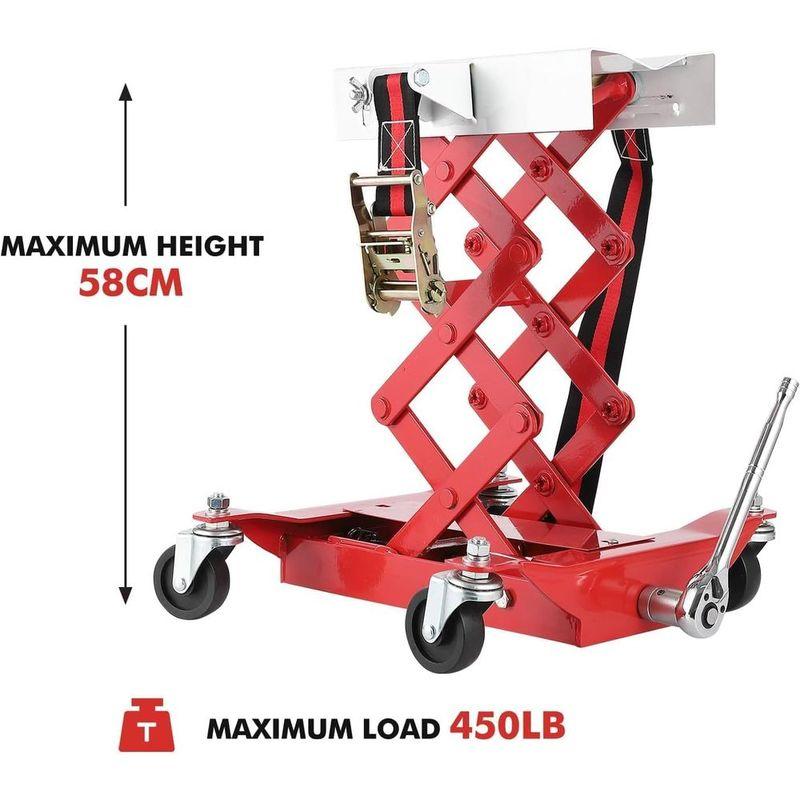 

Компактный трансмиссионный домкрат грузоподъемностью 450 фунтов, регулируемая высота 7-23 дюйма, 4-колесный автомобильный подъемный домкрат с ремнями безопасности