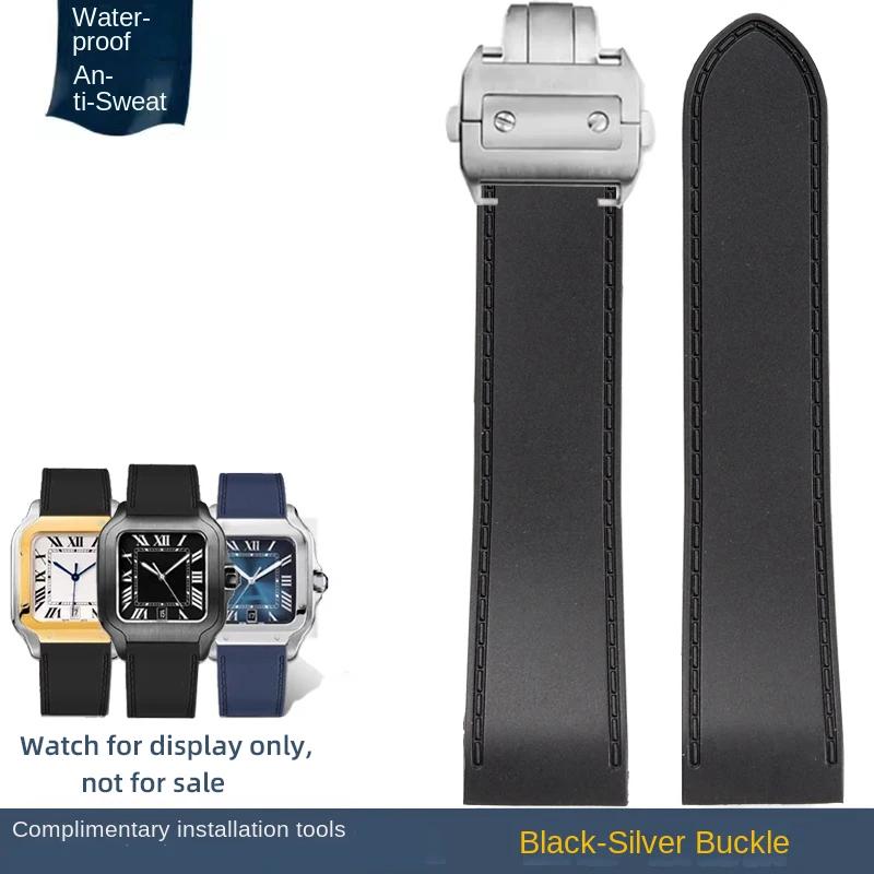 Für Cartier Santos 100 Wasserdichtes Silikonarmband Santos Gummiarmband Herren Große Größe 23 25mm Uhrenarmband Uhrenband Armband Blau
