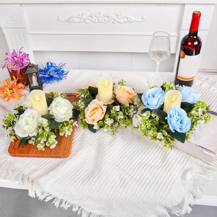 5Pcs Simulated Rose Flower Candlestick Wreath Small Candle Rings Dining Table Centerpieces Decoration Wedding Props