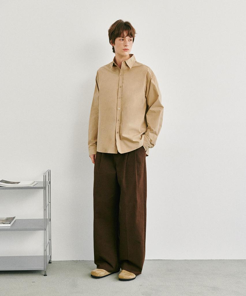 GLW Wide Double-Pleat Cotton Pants Brown