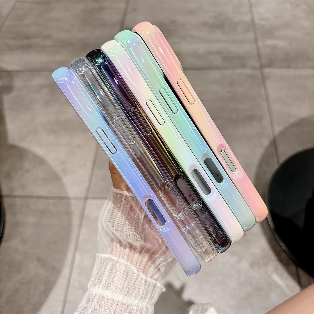 Luxury Laser Gradient Clear Case for IPhone 14 13 12 15 16 17 Pro Max 16 Plus Air Transparent Shockproof Bumper Protective Cover