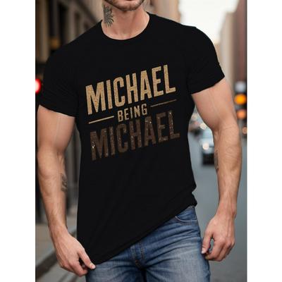 Evropské velikosti PLUS SIZE Velké a vysoké Pánské letní tričko - Prodyšný polyester, Ležérní kulatý výstřih s grafickým potiskem MICHAEL, Lze prát v pračce