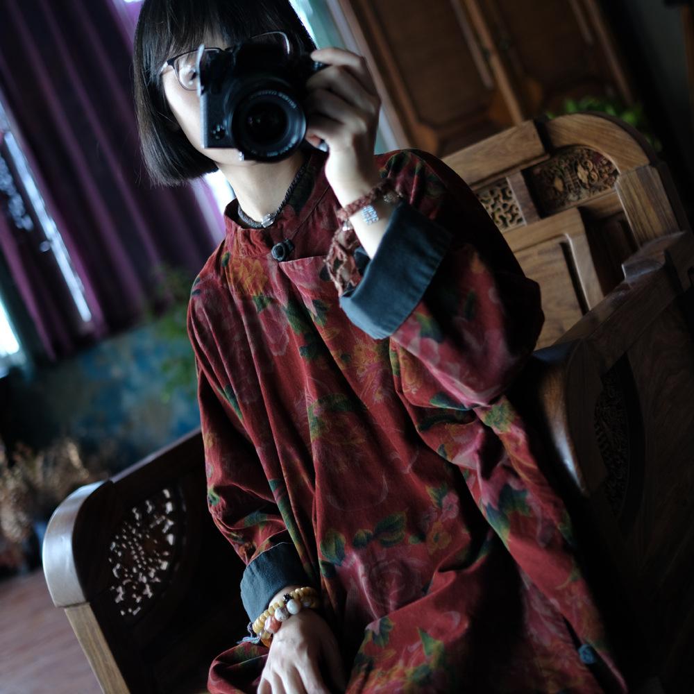 Johnature Women Chinese Style Stand White Dresses Long Sleeve Button High Quality Spring A-Line Dresses