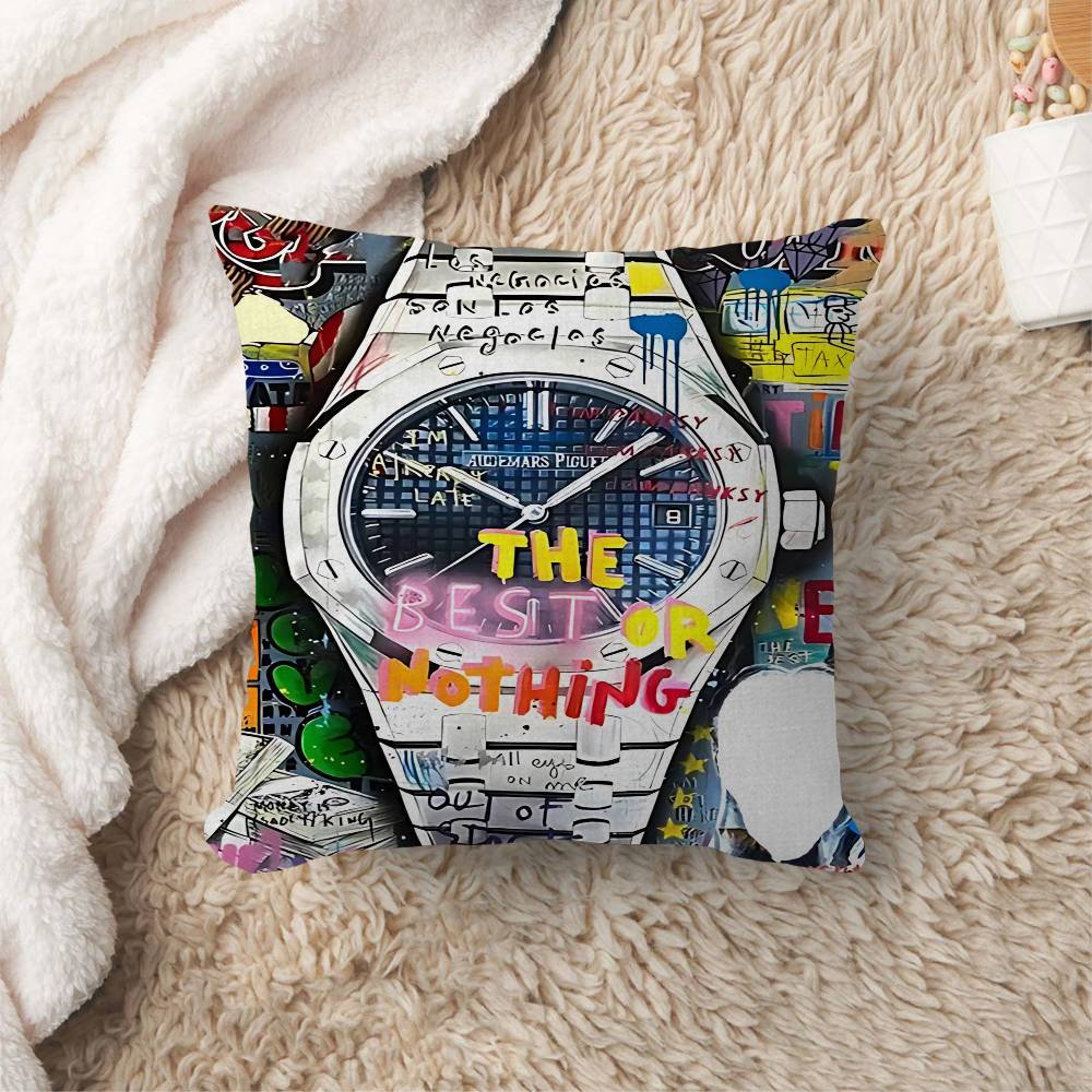 Time Is Money Watch Street Graffiti Pillow Cover Design Cushion Cover Decor Holiday Decorati