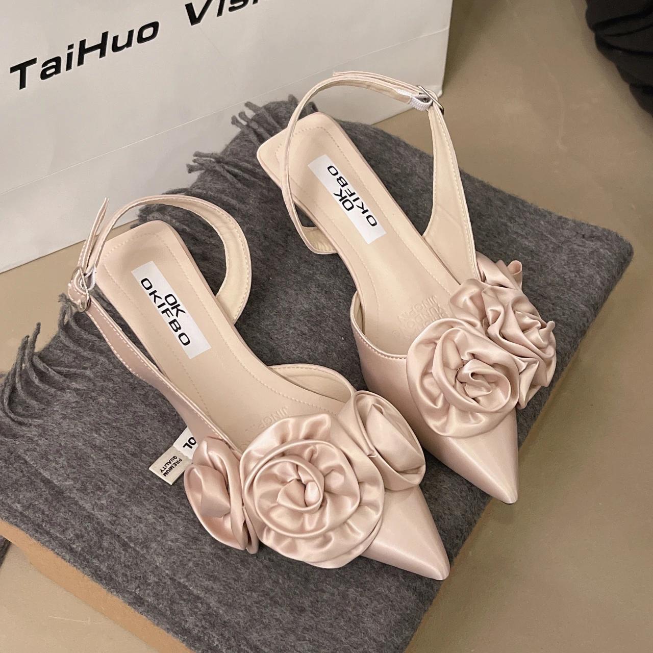 

Женские туфли-лодочки Сексуальные туфли-мюли с острым носком и цветочным декором Модная обувь на тонком каблуке Обувь на низком каблуке Ремешок с пряжкой Элегантные банкетные туфли-босоножки для выпускного вечера 40 розовый