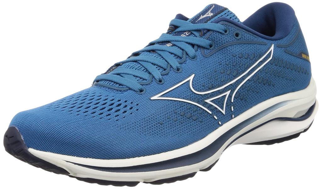 Mizuno Wave Rider 25 Running Shoes, Lightweight, Men's, Blue/White/Navy, Size 25.5 cm, 2E, for Jogging, Marathons, Sports, and Training