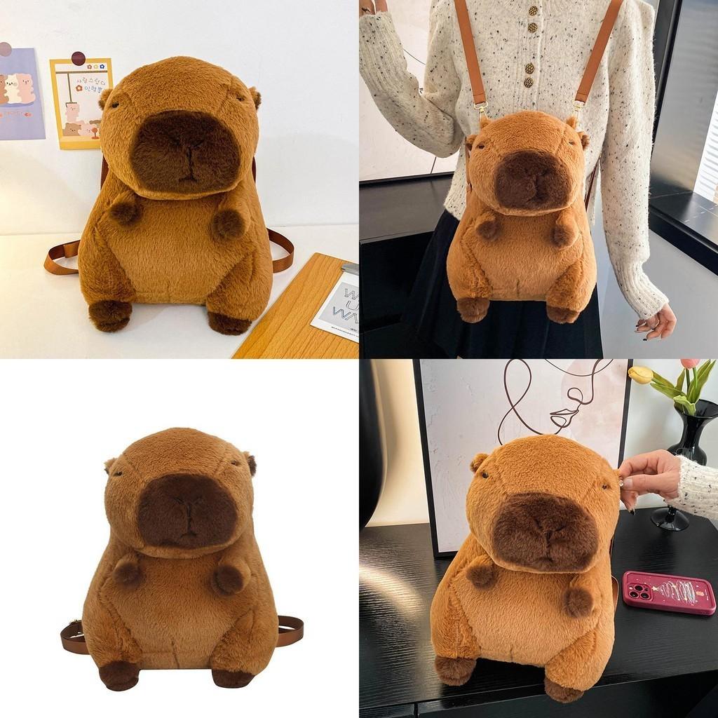 Cute Cartoon Capybara Plush Backpack For Women College Students Brown Silky Soft Urban Minimalist Style