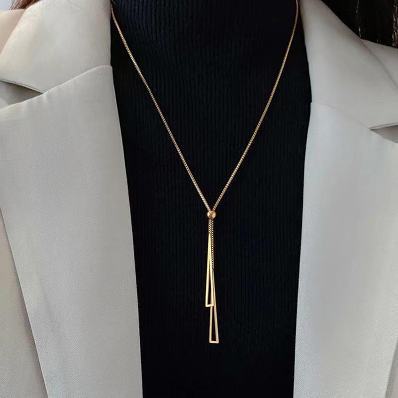 

Triangle Sweater Chain Female Winter Metal Long Chain Necklace Geometric Adjustable Pull Chains Necklaces For Women Jewelry золотой