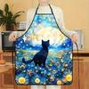 1 Unisex Sleeveless Baking Apron, Decorated with Black Cat, Floral, and Starry Sky Patterns - Easy-to-Clean Polyester Material, Suitable for Cooking, 