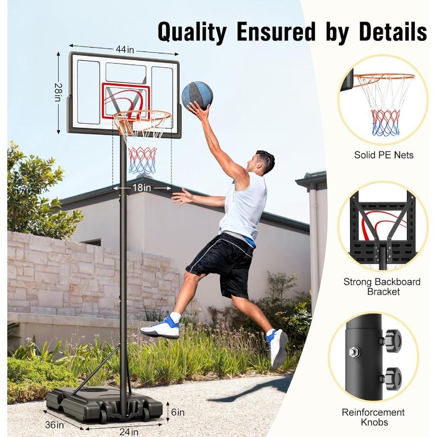 Adjustable Basketball Hoop Outdoor 10FT Basketball Portable Hoops Goals with 44 Inch Backboard for Youth and Adults Perfect for