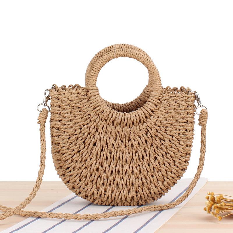 Simple Style Popular Semi-circular Paper Rope Woven Bag Beach Hand-woven Bag Vacation Women's Bag