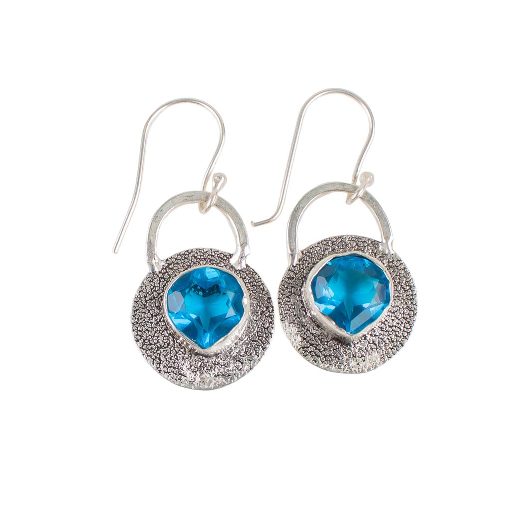 Swiss Blue Topaz Gemstone 925 Sterling Silver Jewelry Handmade Earrings 1.30" EE-63-11