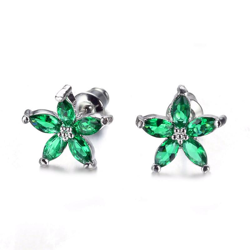Cute Female Blue Zircon Stars Stud Earrings Multicolor Birthstone Crystal Silver Color Wedding Jewelry For Women