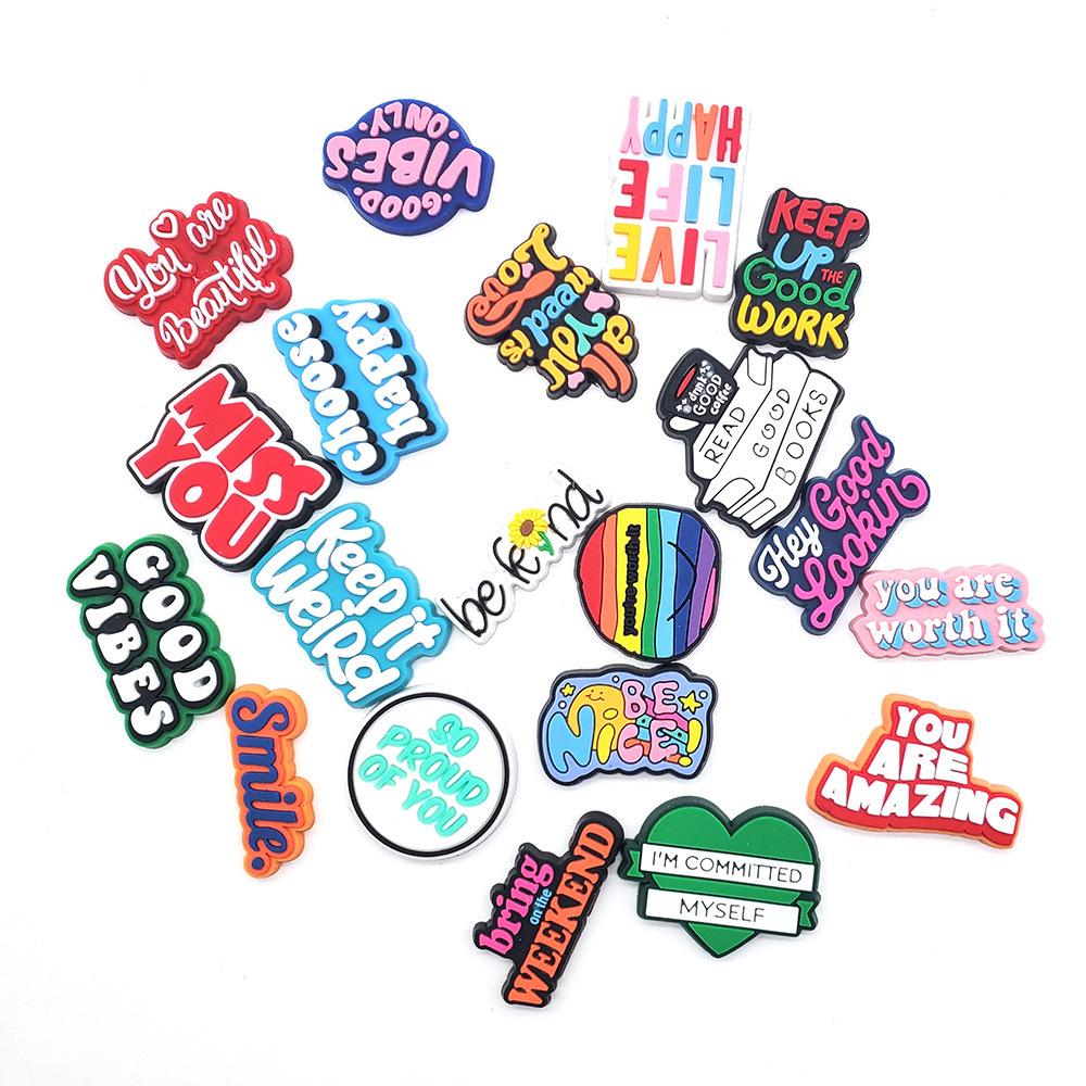 1PC Inspirational English Shoes Sandals Flower Shoe Buckle PVC Shoe Charms Soft Rubber Garden Shoes Decorative Buckle