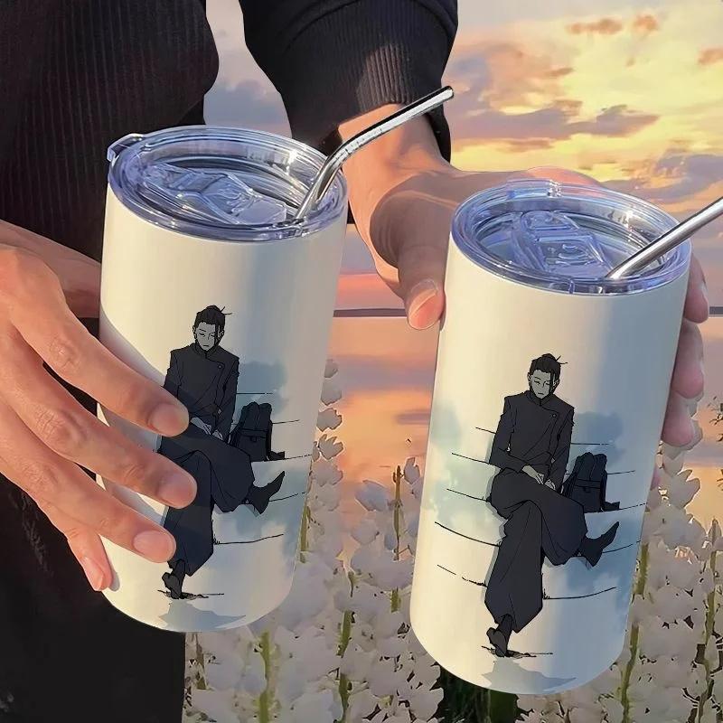Jujutsu Kaisen Yuji Hrneček 500 ml Satoru Gojo Nerezová Ocel Cestovní Termohrnek Izolované Brčko Hrneček na Kávu Dárek Pro Děti