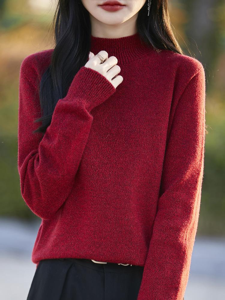 Temperament Velvet Heather Yarn Sweater - Women's Soft, Skin-Friendly Thick Knit Half-High Collar for Autumn