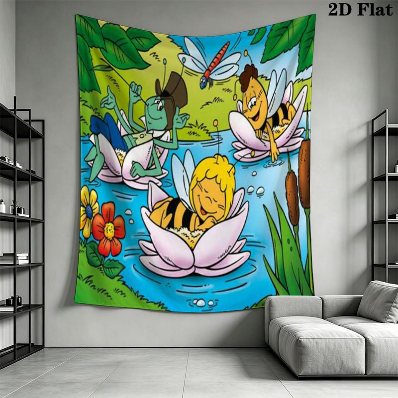 Bees and Maya Wall Tapestry Aesthetic Wall Hanging Printed Fabric Blanket Decorative Tapestries for Bedroom Living Room Home Decor