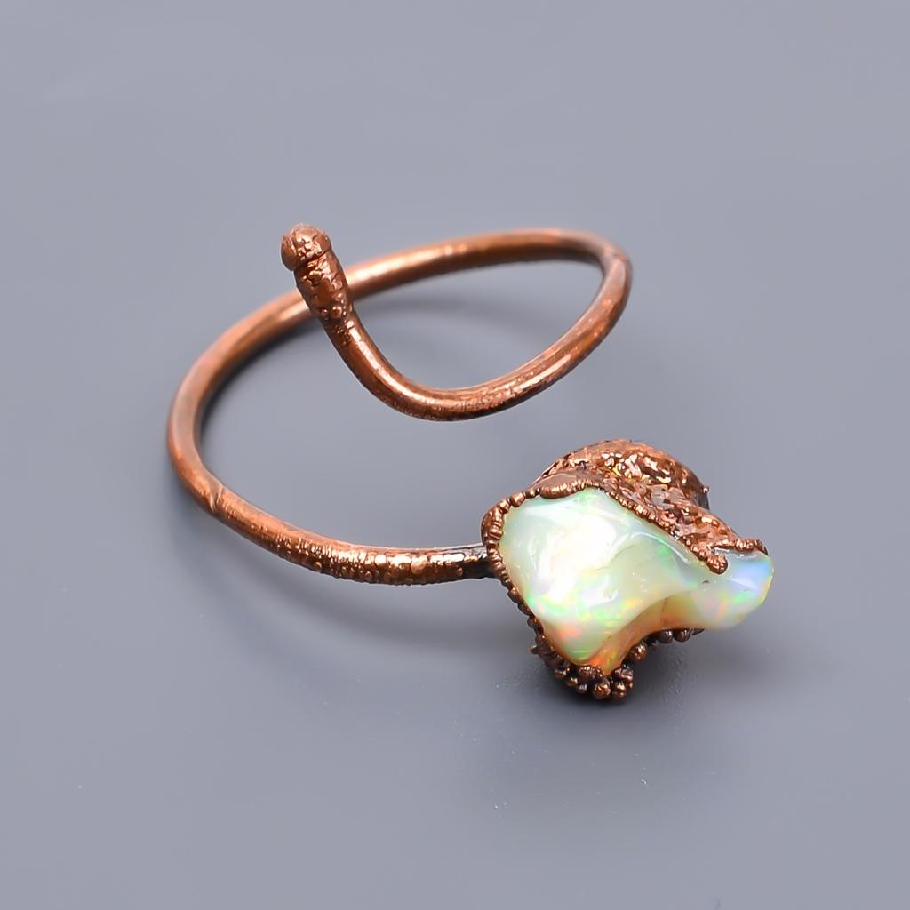 Äthiopischer Opalstein Kupfer Cocktail Geburtstagsgeschenk Elektrogeformter Ring Schmuck V-40