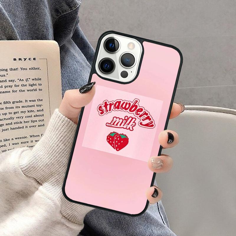 Kawaii Japanese Strawberry Milk Drink Bottle Phone Case for iPhone 17 Air 16 16e 15 Plus for Apple 13 11 12 14 Pro Max