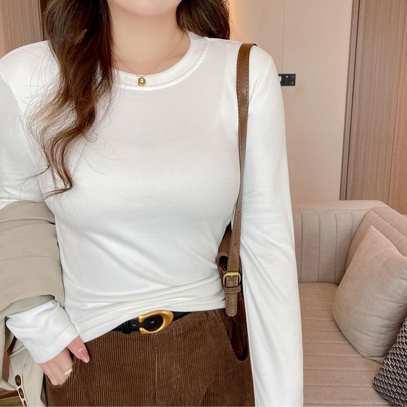 Spring Autumn Round Neck Casual Fashion Simple All-match Tee Women Long Sleeve Slim Pullover T-shirt Top