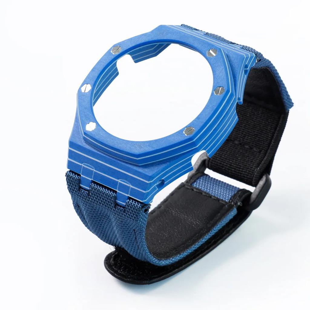 GA-2100 Carbon Fiber Case & Nylon Strap Set for Casio GA2100/2110/B2100/GM2100/GBM2100-Shock Resistant Watch Mod Kit Accessories