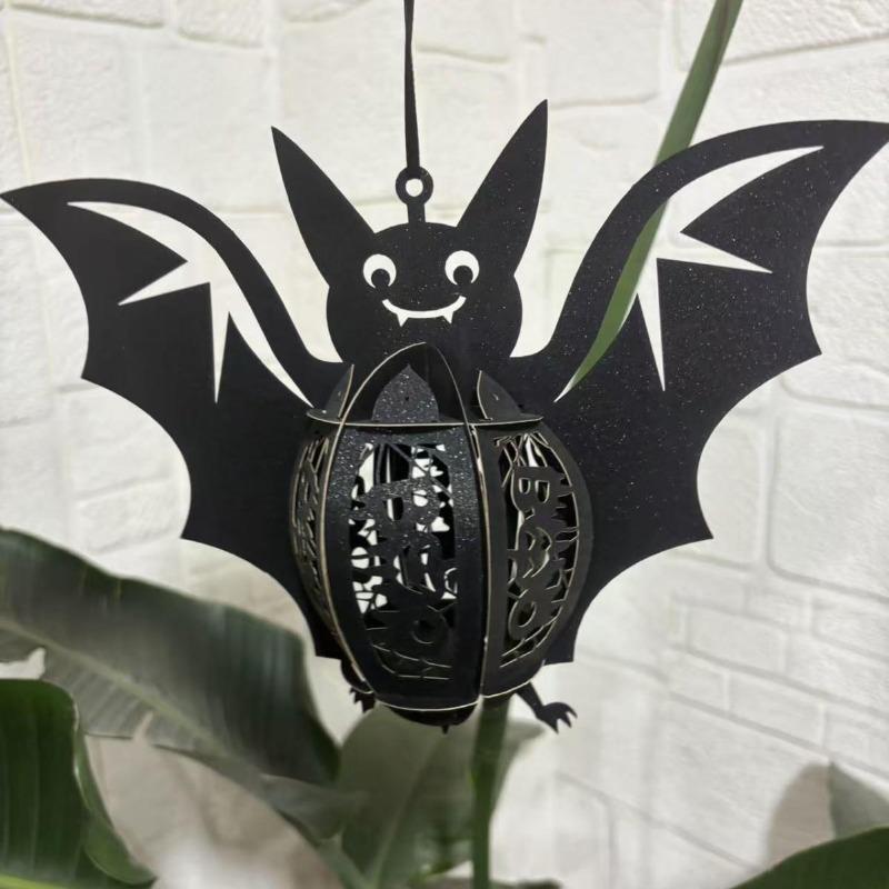 

Spooky Halloween Diy Decor Set - 5Pcs Glitter Bat Hanging Ornaments & Black Sparkle Lanterns for Indoor Party Decorations