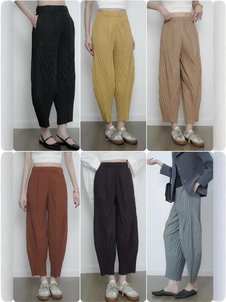 Miyake Women's Elastic Waist Pleated Harem Pants - Spring/Autumn Fashion Casual Lantern Style
