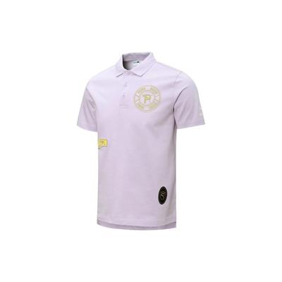 Solid Color Logo Print Casual Short Sleeve Polo Unisex Tops Purple 537039-17