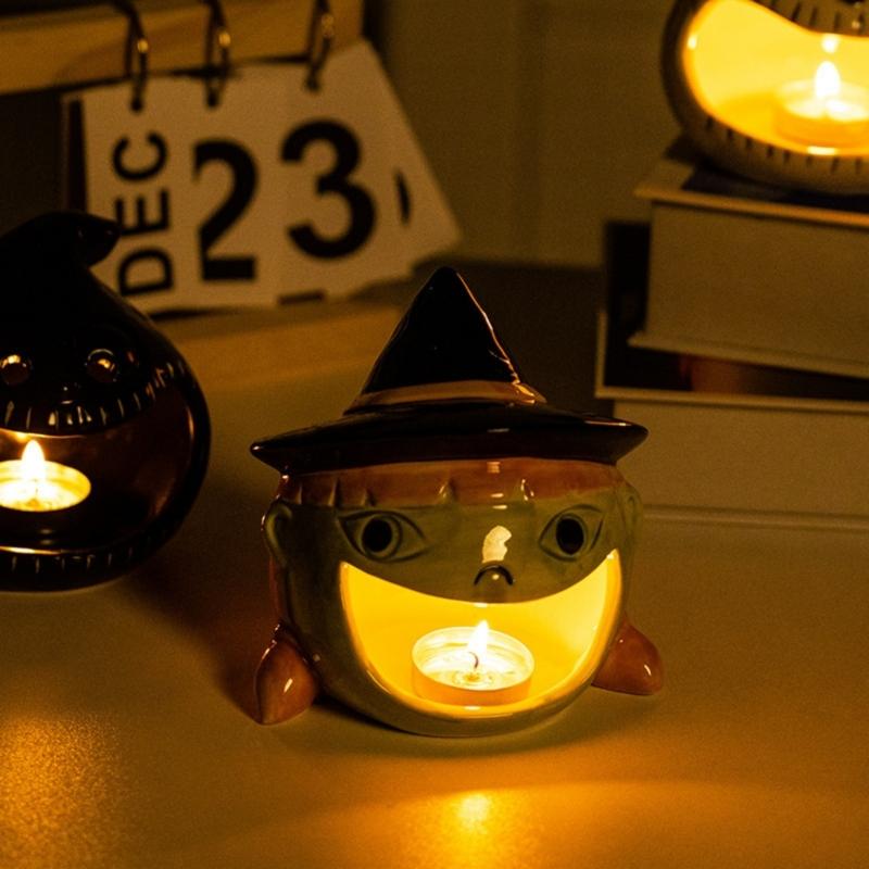Halloween Candle Holders Tealight Votive Candle Holders with Grimaces,Pumpkin Lanterns Decorative Halloween Centerpieces