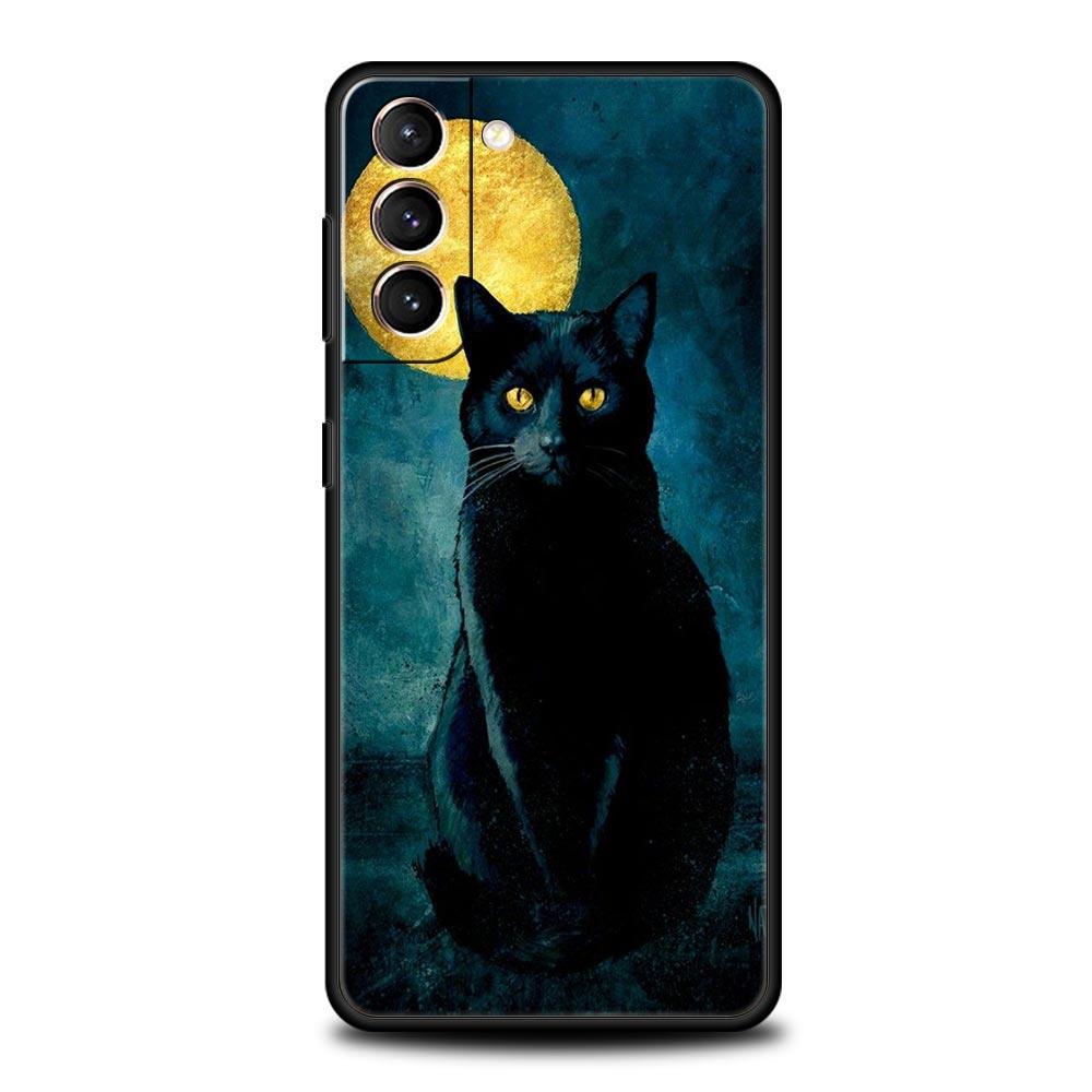 Black Cat Phone Case For Samsung Galaxy S24 S23 S22 S20 Ultra S21 FE 5G S10 S9 Plus S10E S8 Soft Silicone Cover