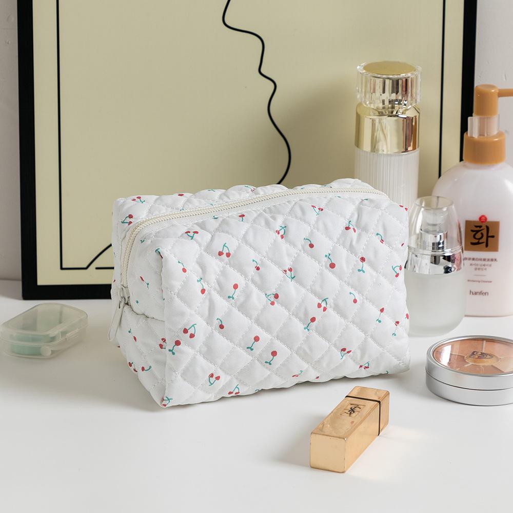 Soft Quilted Cotton Makeup Bag Women Zipper Cosmetic Organizer Handbag Portable Toiletry Case For Girls Stationery Pens Pouch