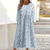 Women's Casual Round Neck Floral Print Midi Dress Long Sleeve Pocket Dress