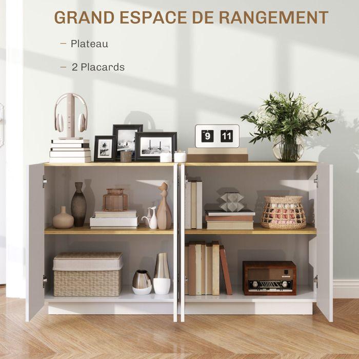 Buffet salle à manger - HOMCOM - avec 4 portes à fermeture douce et étagères réglables - 140 x 40 x 75 cm - blanc laqué
