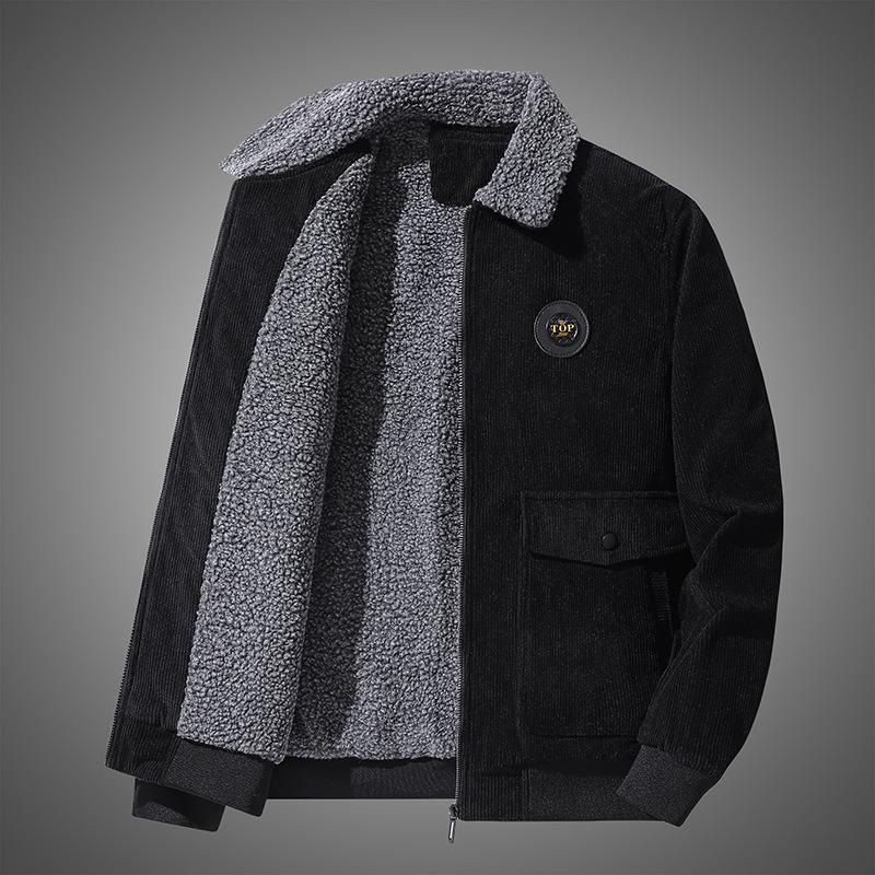 Men's Winter Corduroy Cotton Coat: Warm, Youthful, Plus Velvet Thick Jacket