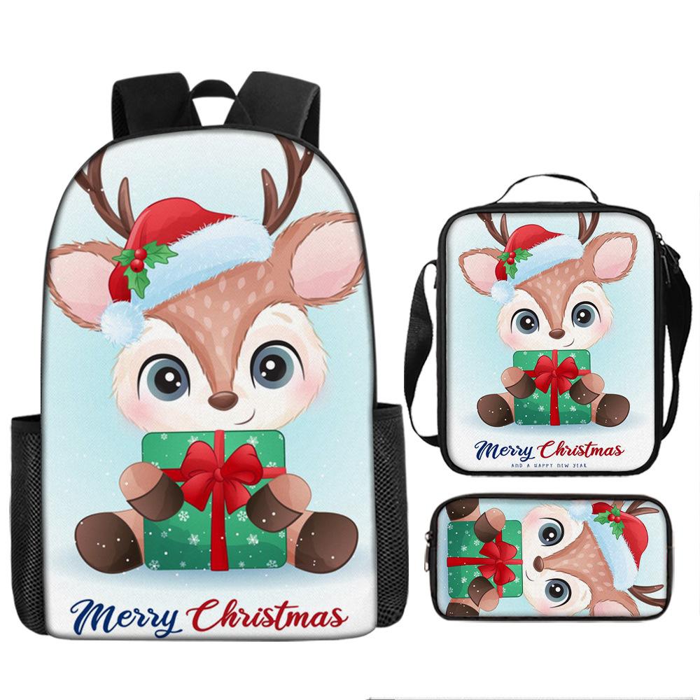Santa Claus Christmas Tree Backpack Elementary School Bag Large Capacity Leisure Bag Lunch Bag Pencil Bag Three-piece Set