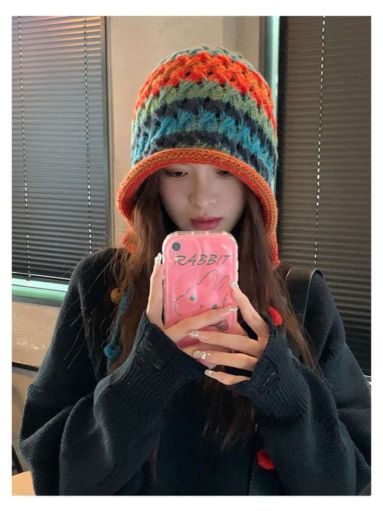 Kawanishi Women's Colorful Wool Hat - Thick Warm Knit with Ear Protection and Tassels for Autumn/Winter