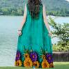 Damen Sommerkleid Vintage Kleidung Lässig Ärmellos Lange Kleider