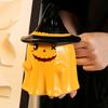 Ghost Pattern Ceramic Cup with Elf Hat Lid Halloween Theme Handmade Artwork Mug Daily Use Halloween Drinkware